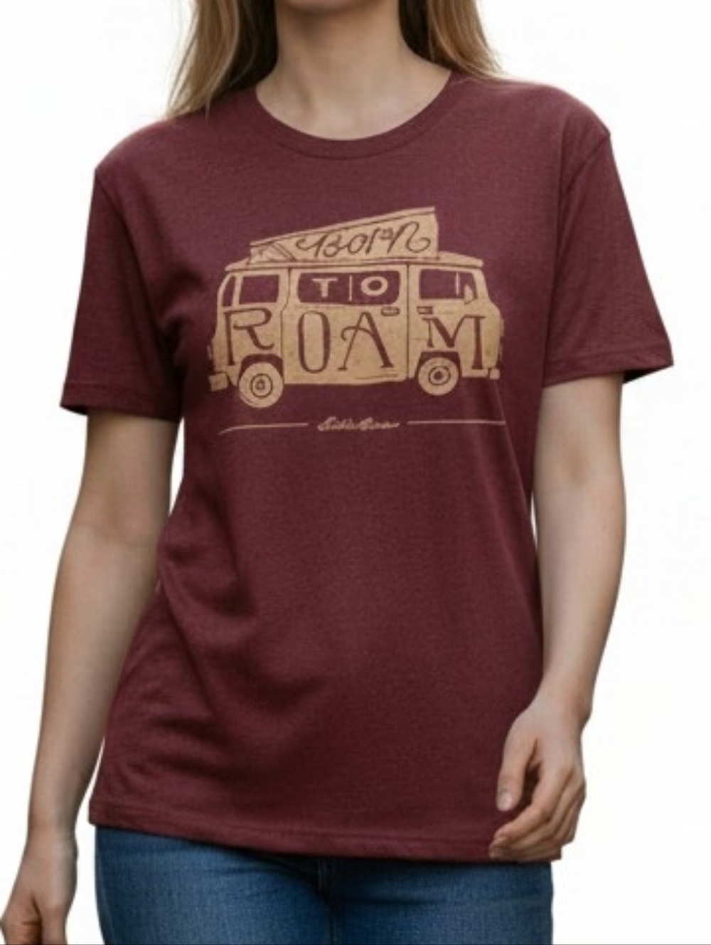 Eddie Bauer Maroon Tee with Tan Van Graphic